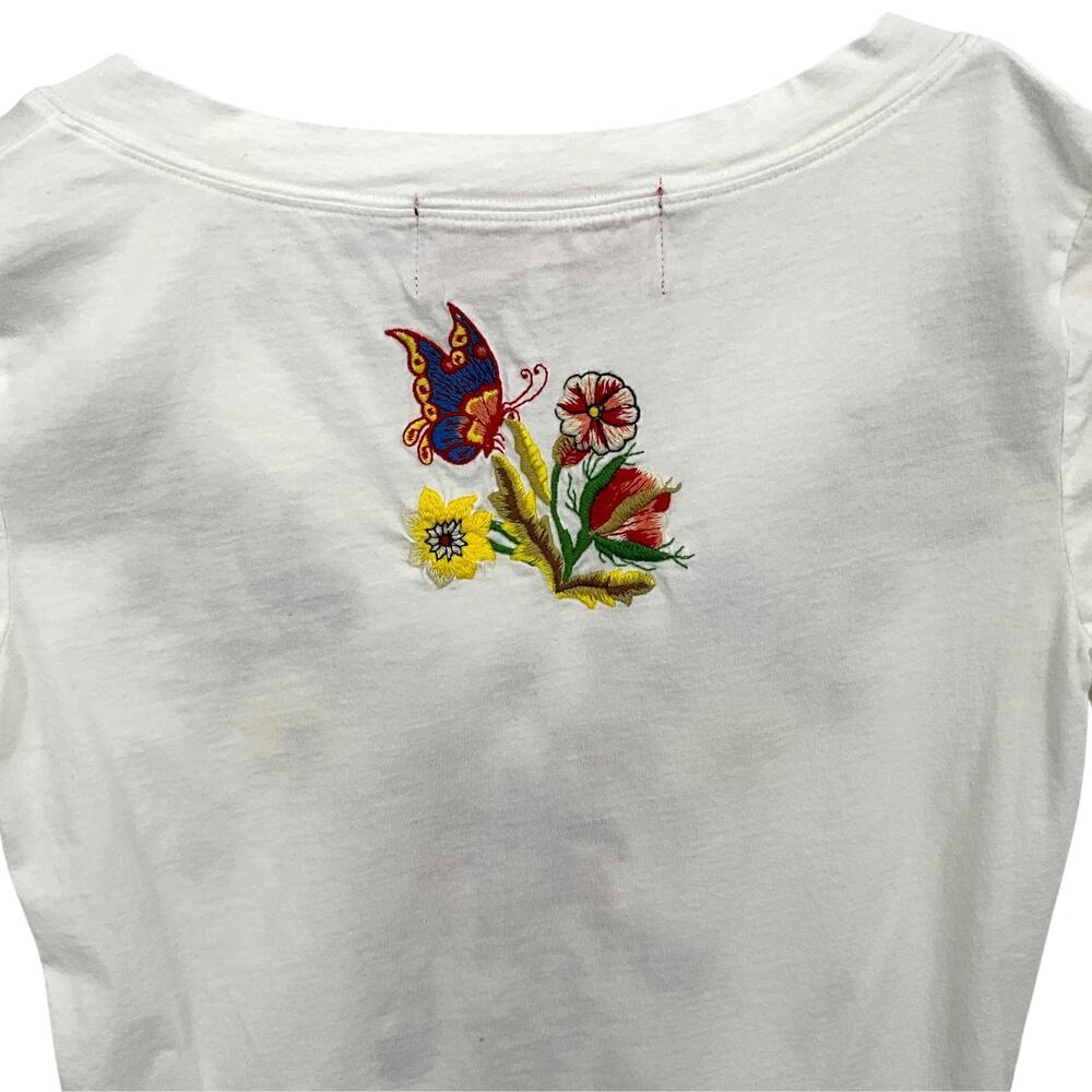 Johnny Was JWLA Top Womens XS White Embroidered *READ* Floral V Neck T Shirt - Picture 6 of 12